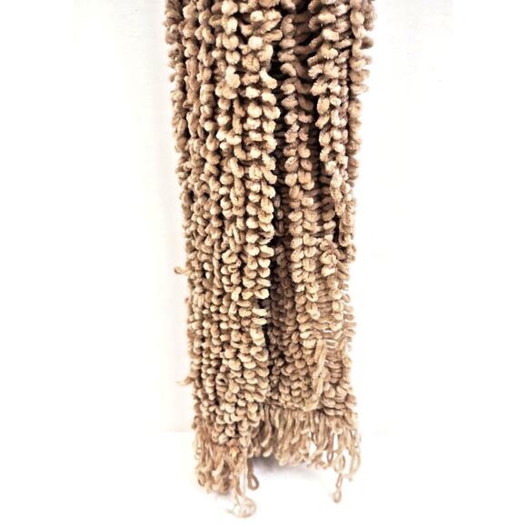 Soft Acrylic Fringed Scarf Tan Brown Soft Loop Made In Taiwan 56”x7" - Picture 8 of 9